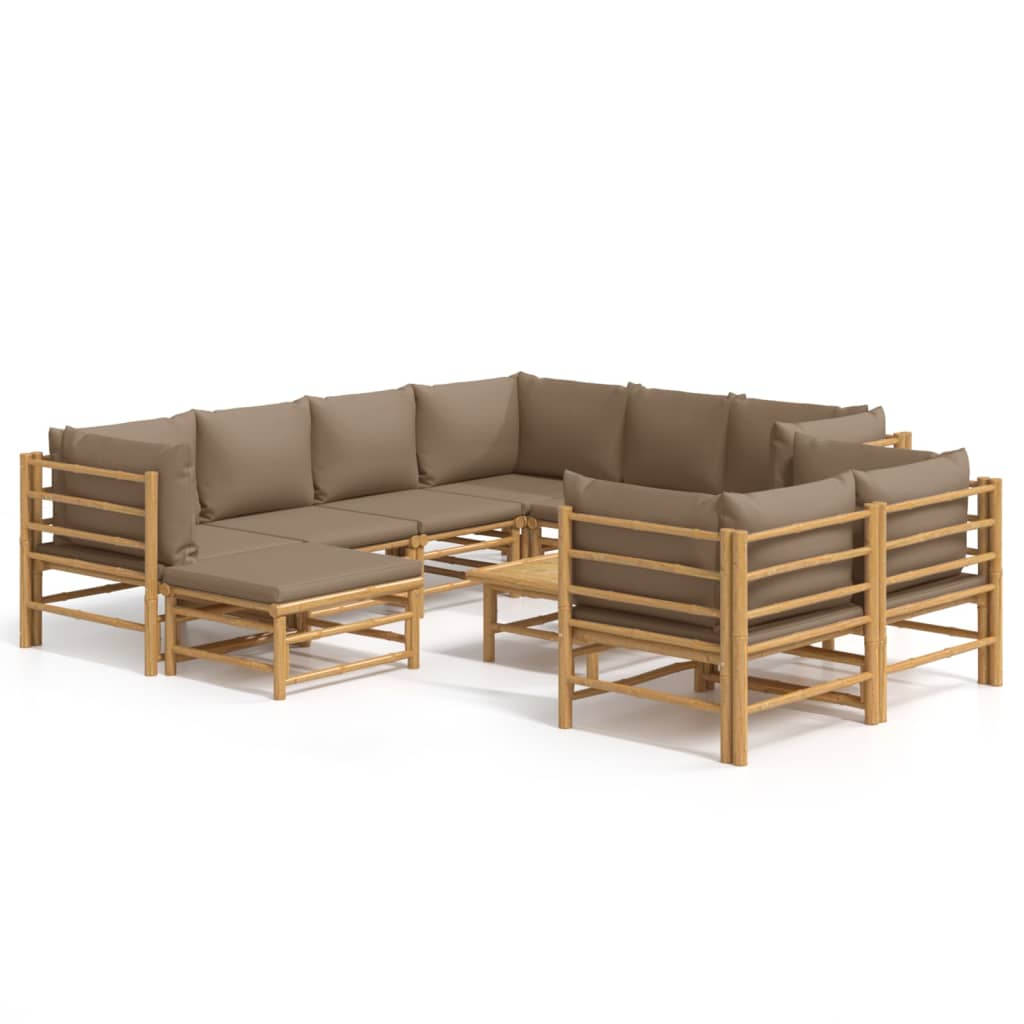 Set mobilier de grădină cu perne gri taupe, 10 piese, bambus