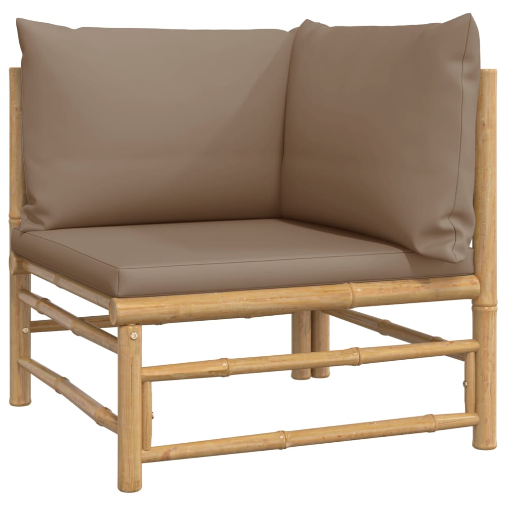 Set mobilier de grădină cu perne gri taupe, 10 piese, bambus