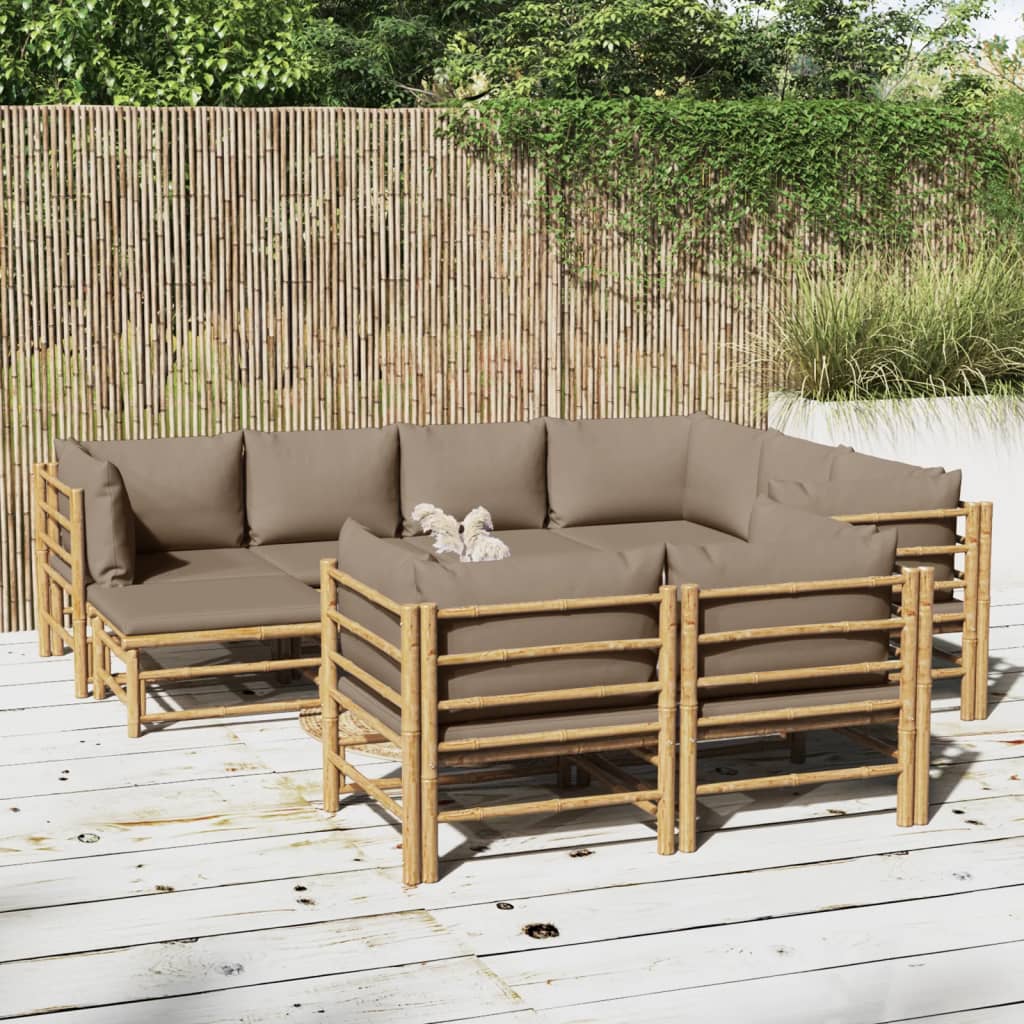 vida XL 10-tlg. Garten-Lounge-Set mit Kissen Taupe Bambus
