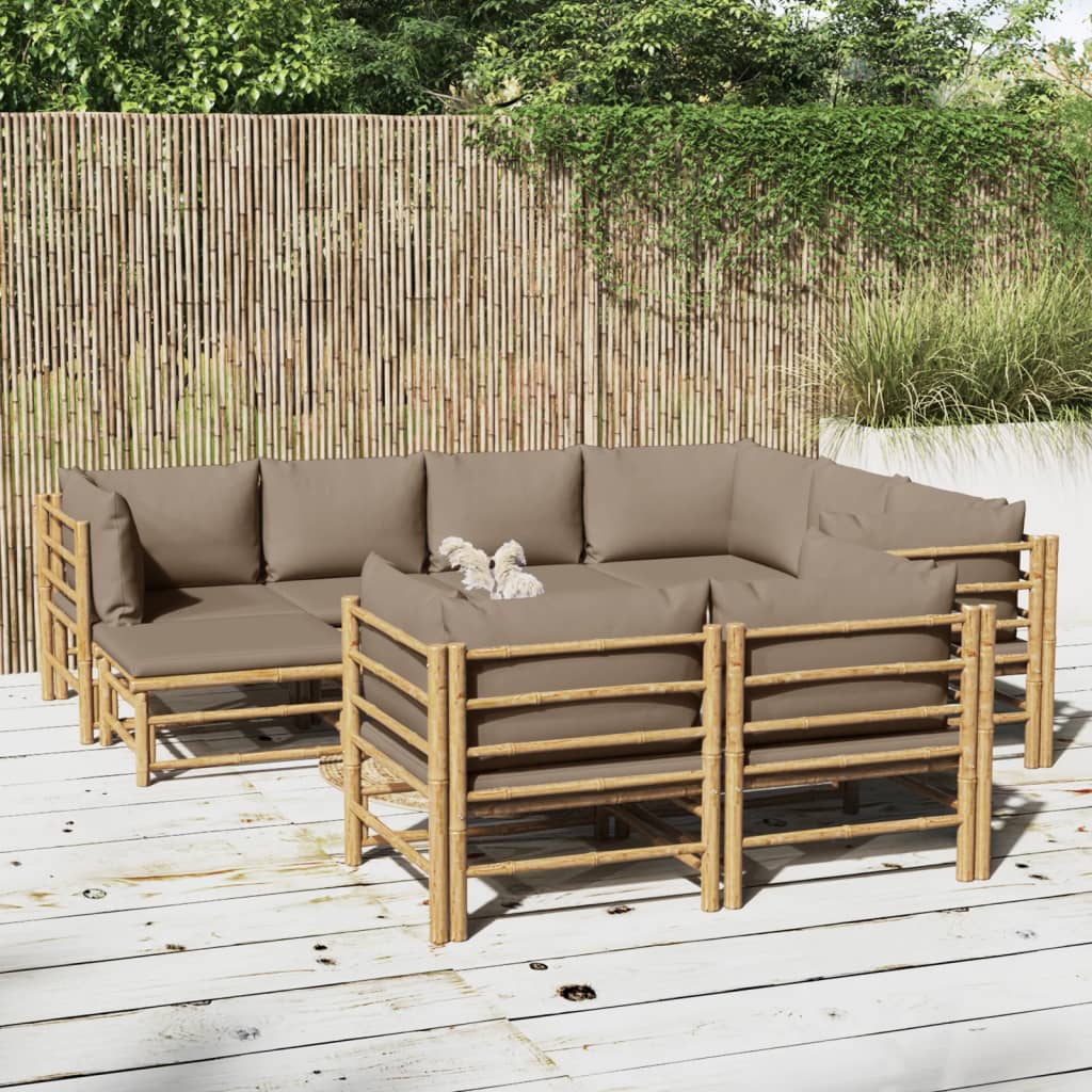 vidaXL loungesæt til haven 10 dele med gråbrune hynder bambus