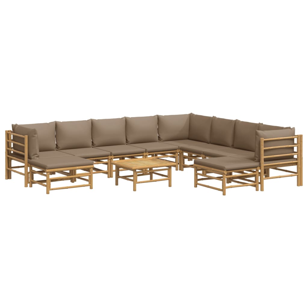 vidaXL 11-delige Loungeset met kussens bamboe taupe afbeelding