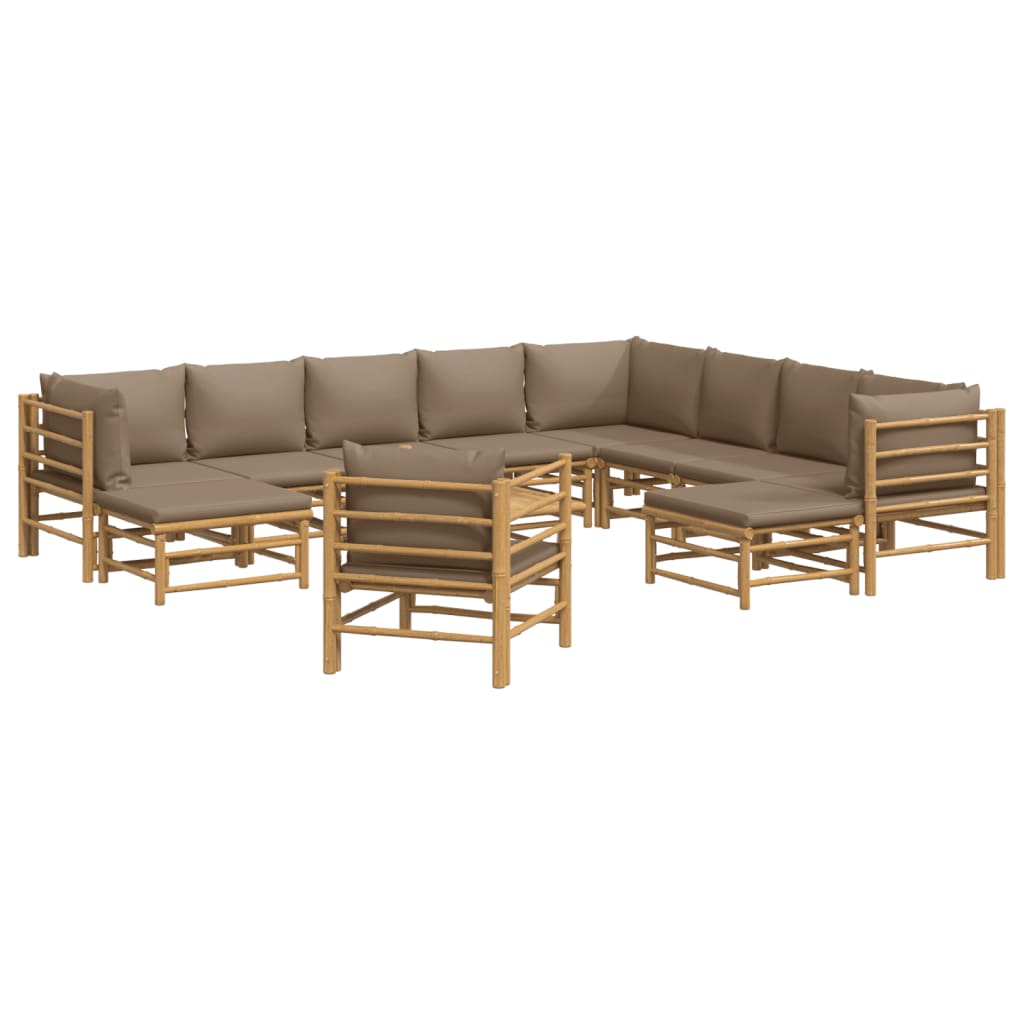 vidaXL 12-delige Loungeset met kussens bamboe taupe afbeelding