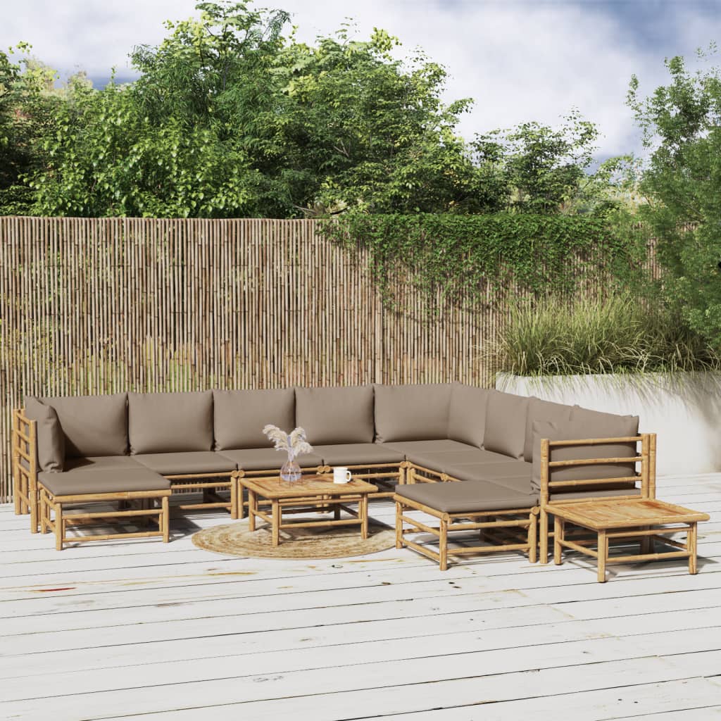 12-cz. zestaw mebli do ogrodu, poduszki w kolorze taupe, bambus