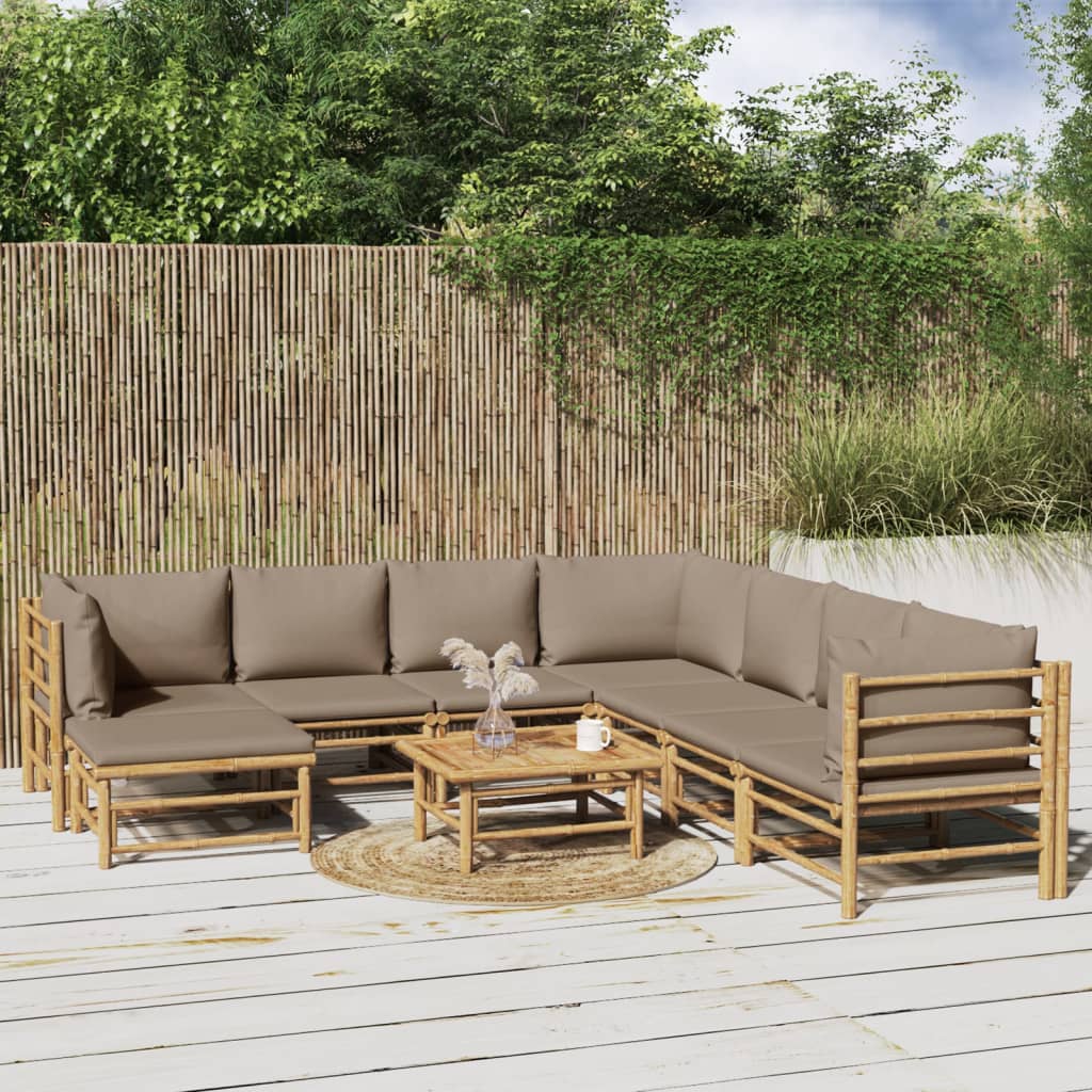 vidaXL loungesæt til haven 9 dele med gråbrune hynder bambus