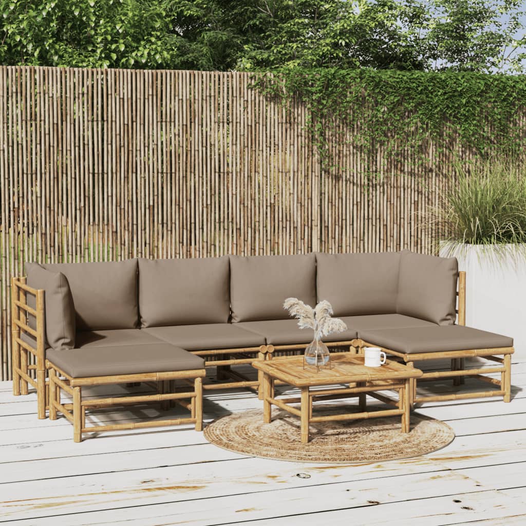 vidaXL loungesæt til haven 7 dele med gråbrune hynder bambus