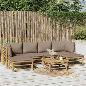 Vrtna sedežna garnitura 7-delna s taupe blazinami bambus