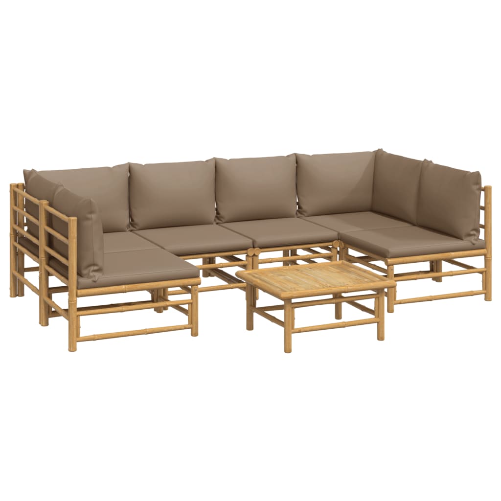 Thumbnail - vidaXL 7-tlg. Garten-Lounge-Set mit Taupe Kissen Bambus