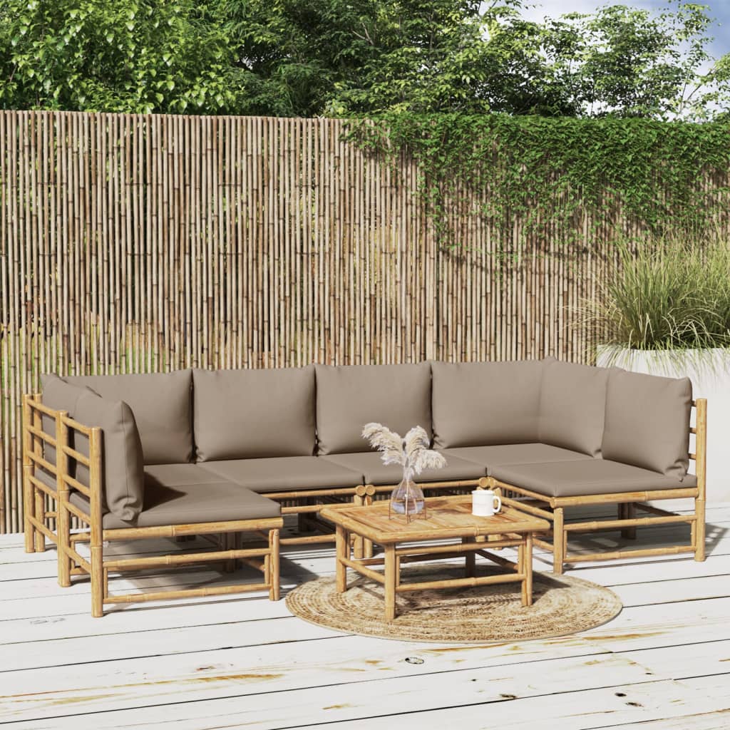 vidaXL 7-tlg. Garten-Lounge-Set mit Taupe Kissen Bambus