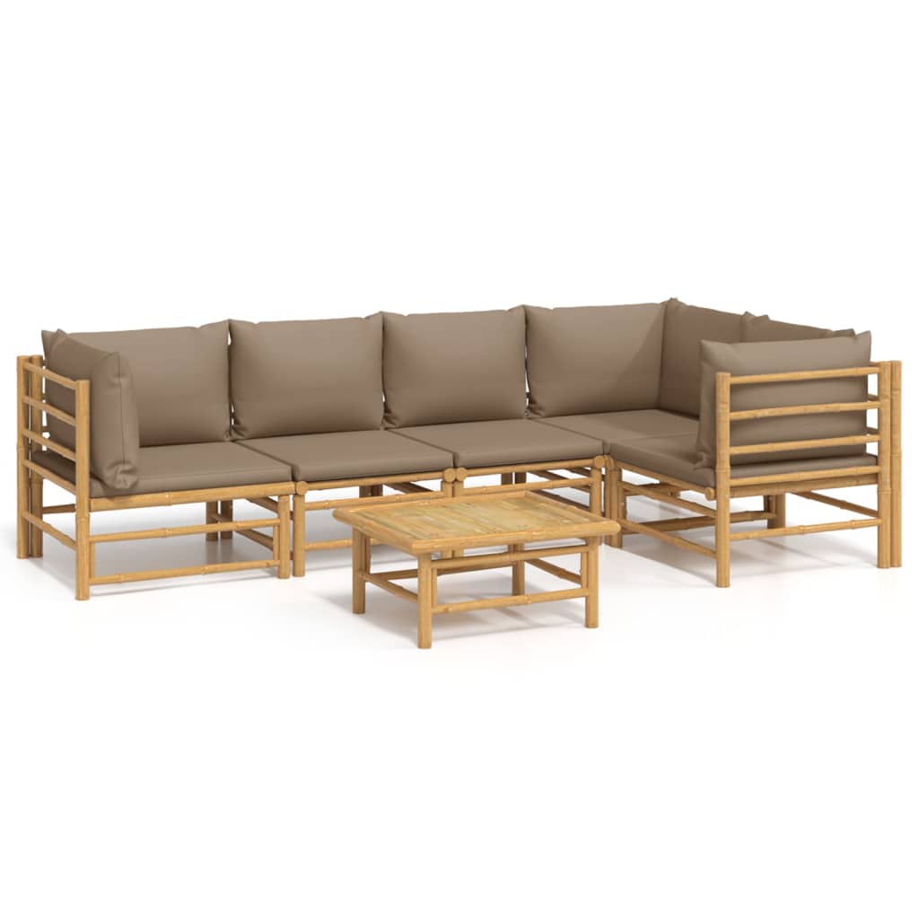 Zestaw mebli ogrodowych bambusowych - 2x sofa środkowa, 3x sofa narożna, 1x stół, 5x poduszka na siedzisko, 8x poduszka na oparcie