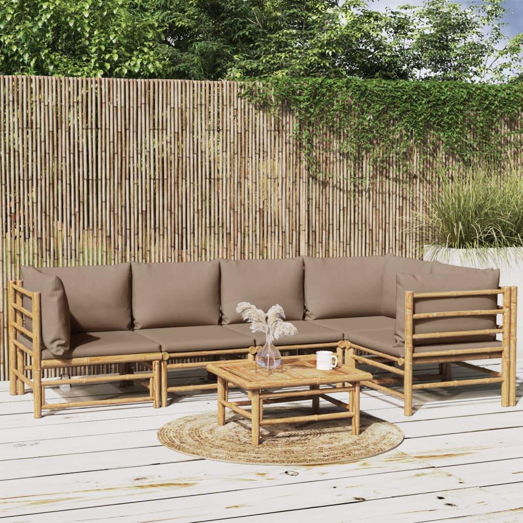 6-tlg. Garten-Lounge-Set mit Kissen Taupe Bambus kaufen