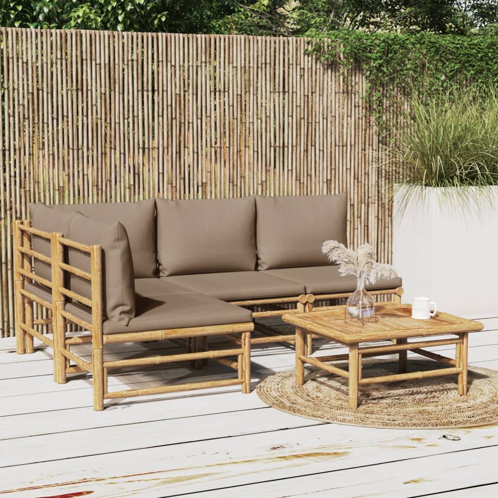5dílná zahradní sedací souprava s taupe poduškami bambus