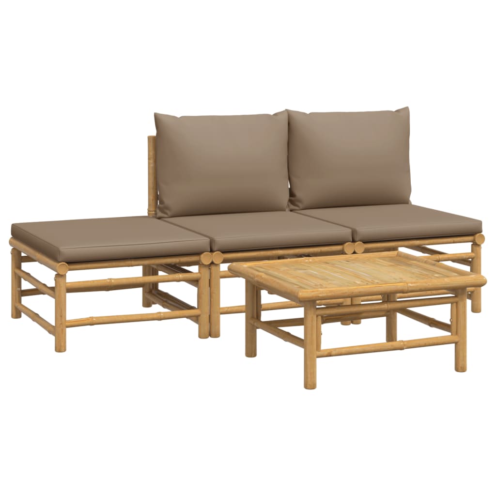 vidaXL 4-delige Loungeset met kussens bamboe taupe afbeelding