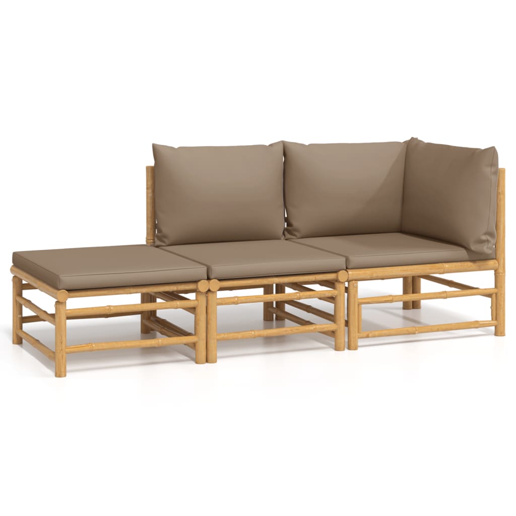 Image of vidaXL 3 Piece Garden Lounge Set with Taupe Cushions Bamboo