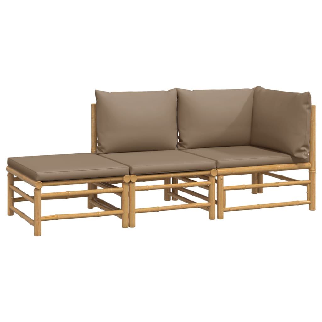 vidaXL 3-delige Loungeset met kussens bamboe taupe afbeelding
