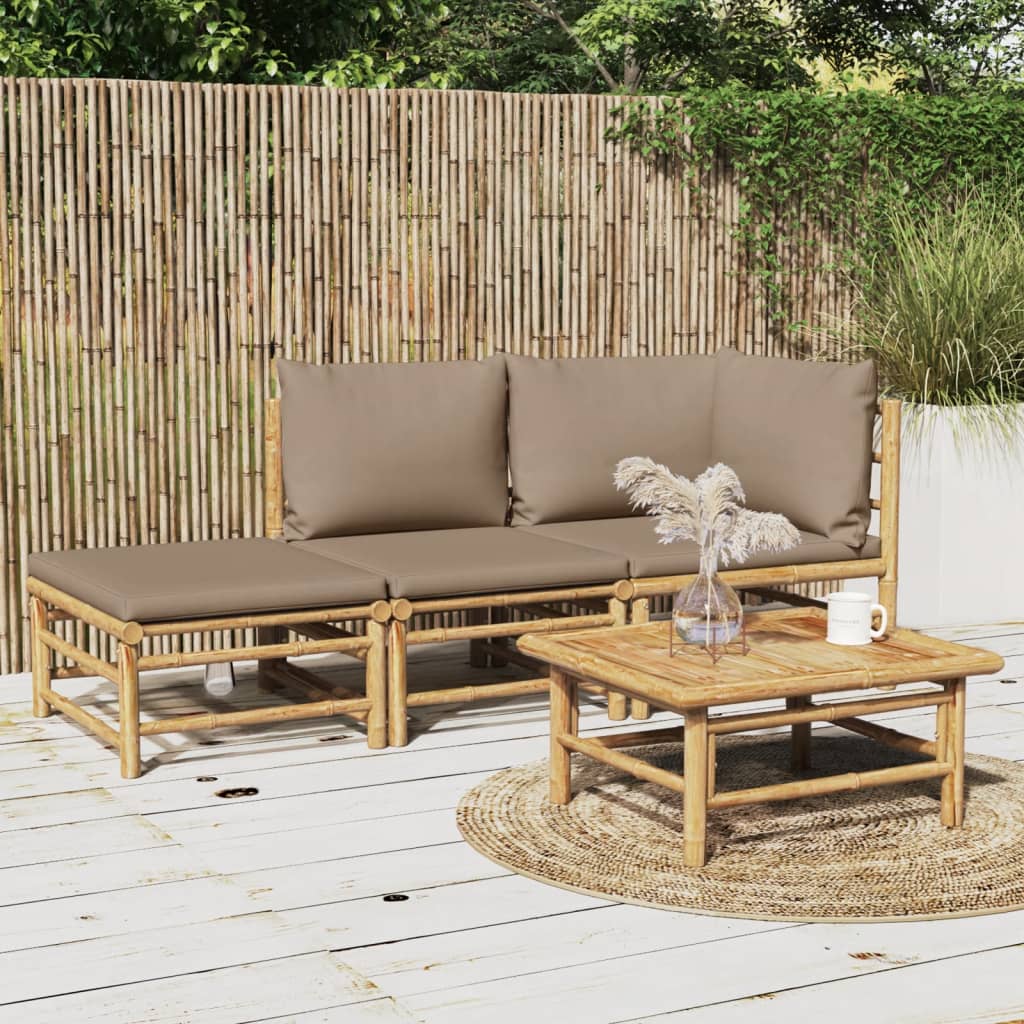 3dílná zahradní sedací souprava s taupe poduškami bambus