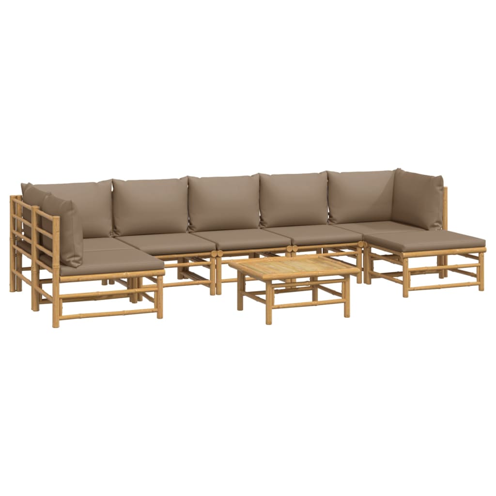 vidaXL 8-delige Loungeset met kussens bamboe taupe afbeelding
