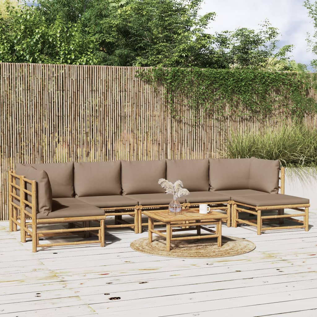 Vidaxl Set Mobilier De Gradina Cu Perne Gri Taupe, 8 Piese, Bambus