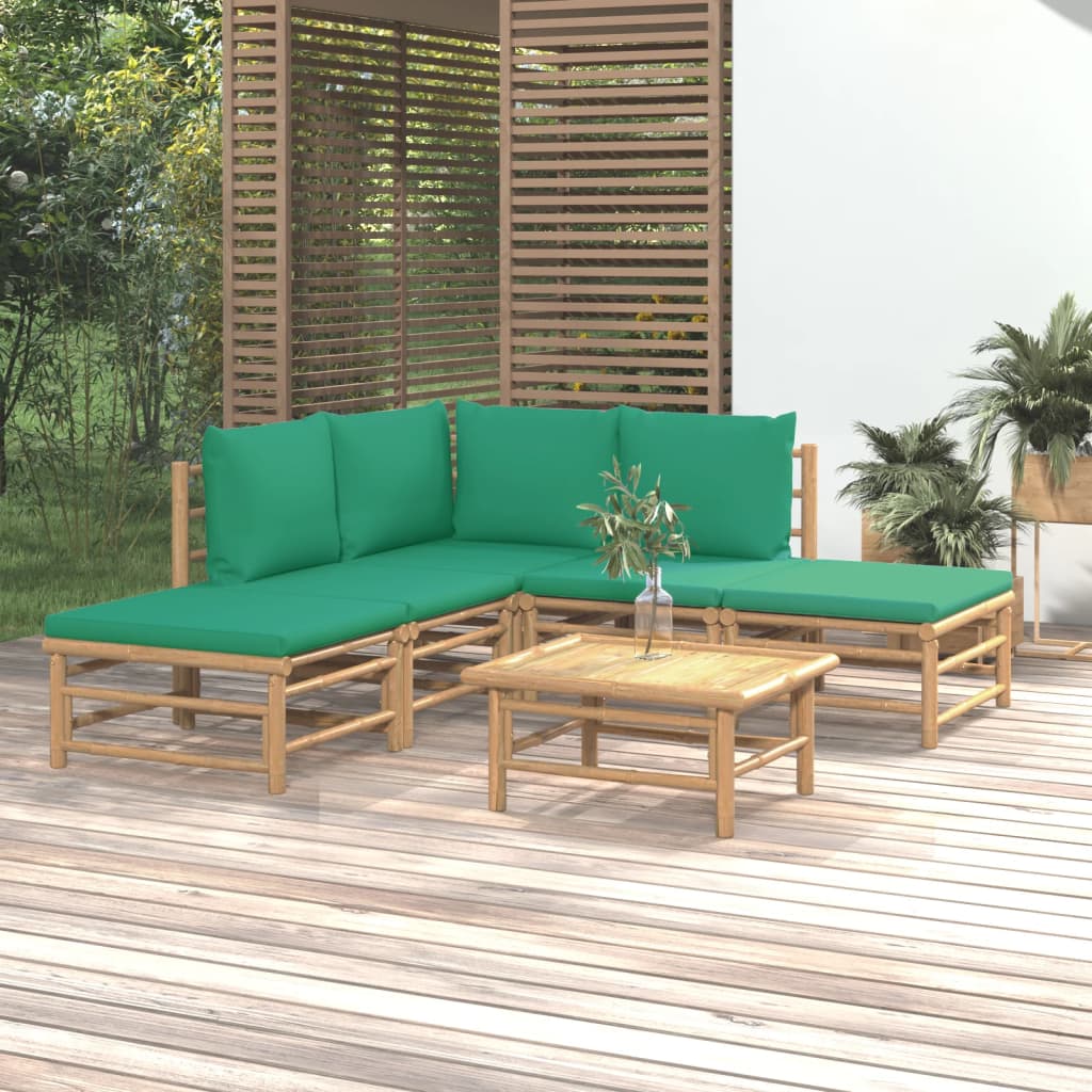 vidaXL 6-tlg. Garten-Lounge-Set mit Grünen Kissen Bambus