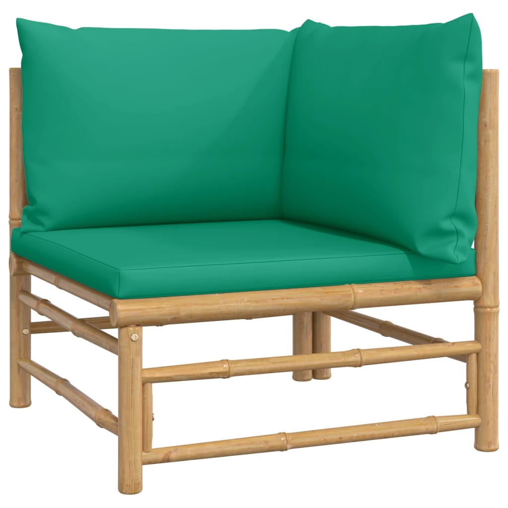  5-dielna záhradná sedacia súprava zelené vankúše bambus