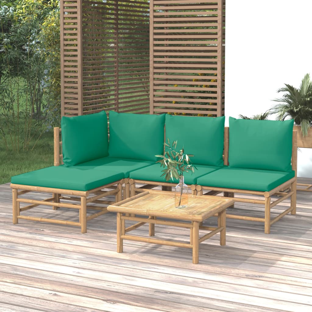 vida XL 5-tlg. Garten-Lounge-Set mit Grünen Kissen Bambus