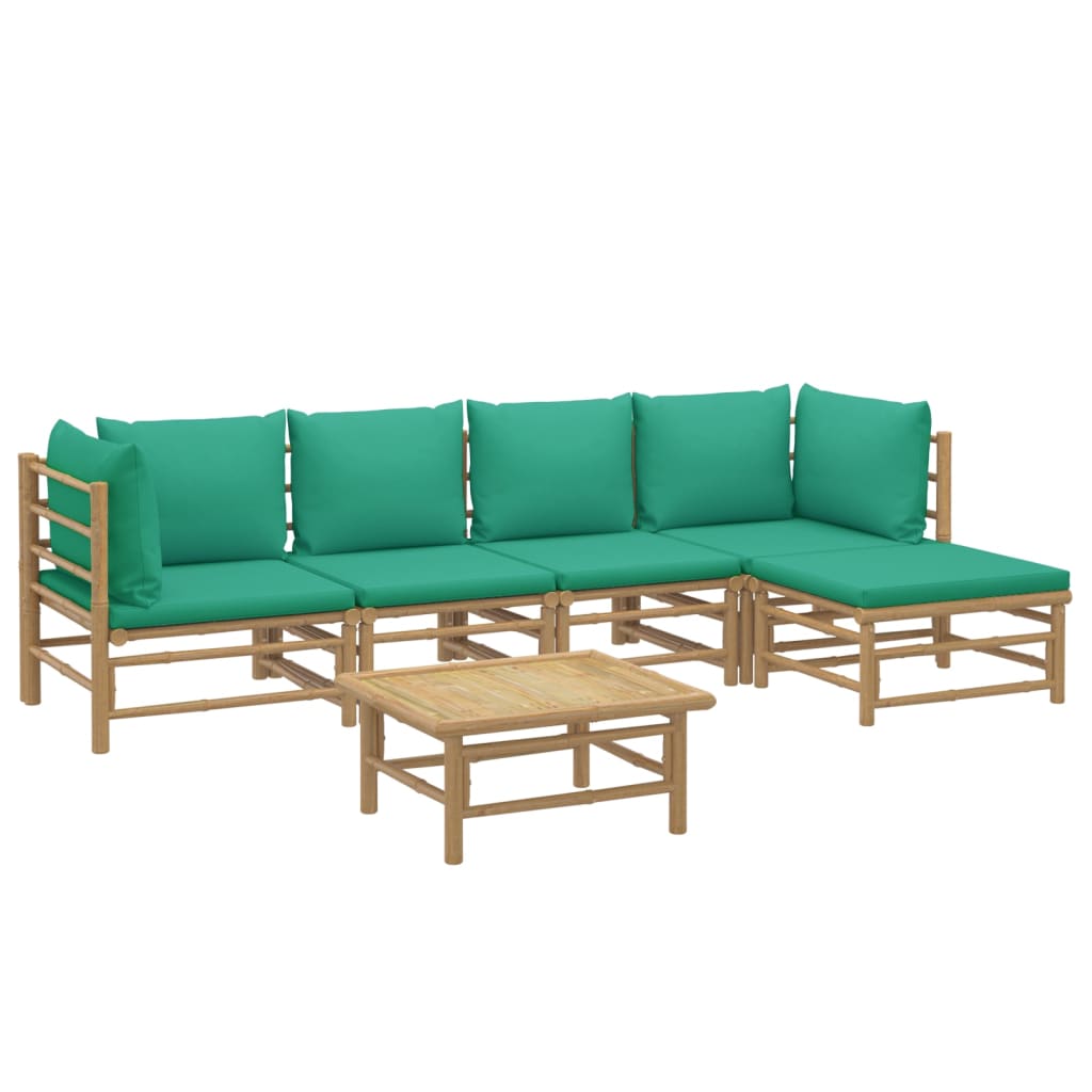 vidaXL 6-delige Loungeset met kussens bamboe groen afbeelding