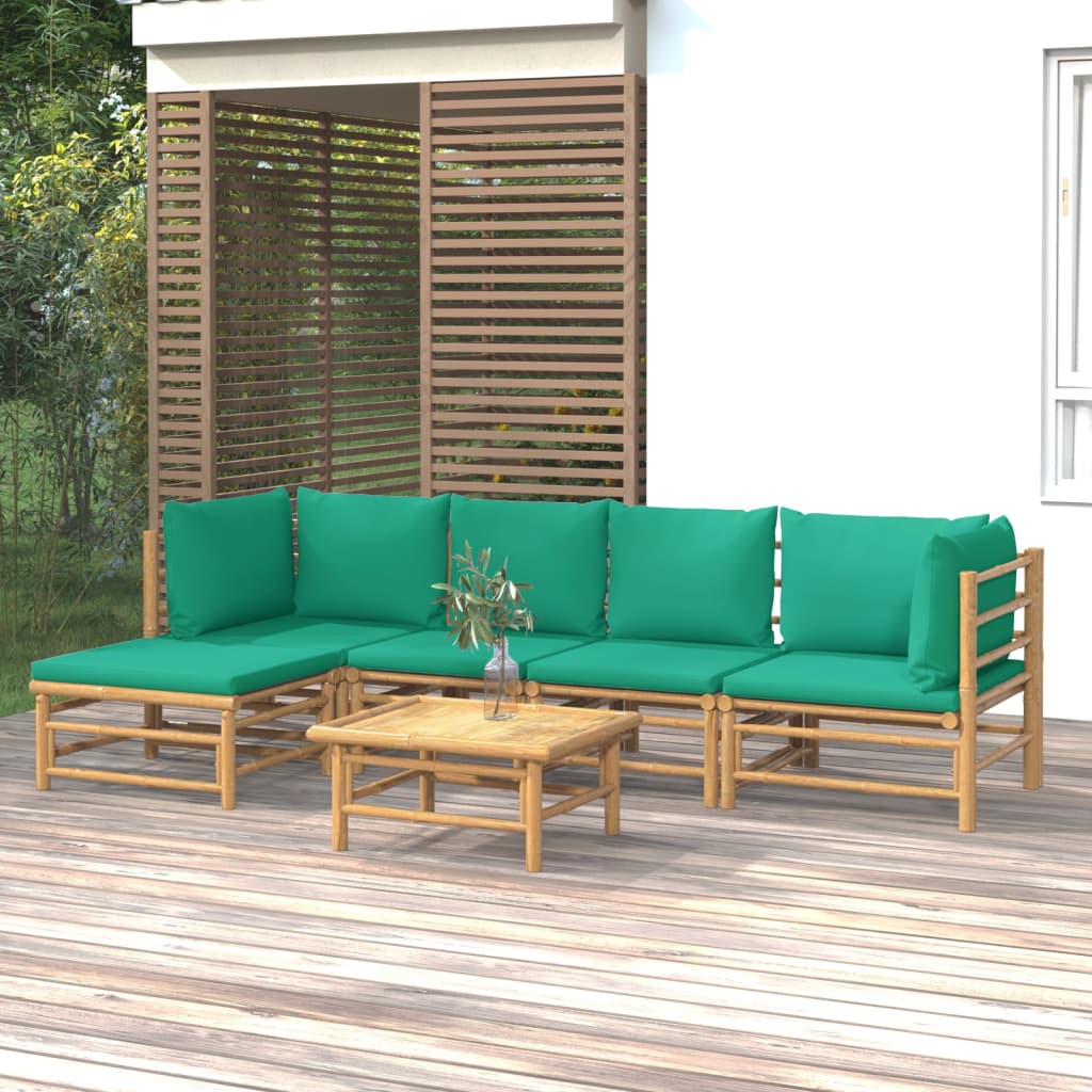 vidaXL 6-tlg. Garten-Lounge-Set mit Grünen Kissen Bambus