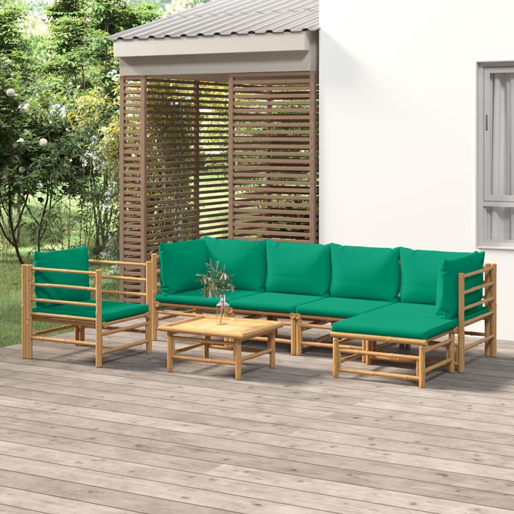 vidaXL 7-tlg. Garten-Lounge-Set mit Grünen Kissen Bambus