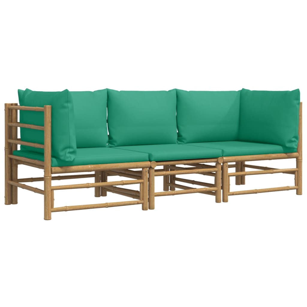 vidaXL 3-delige Loungeset met kussens bamboe groen afbeelding
