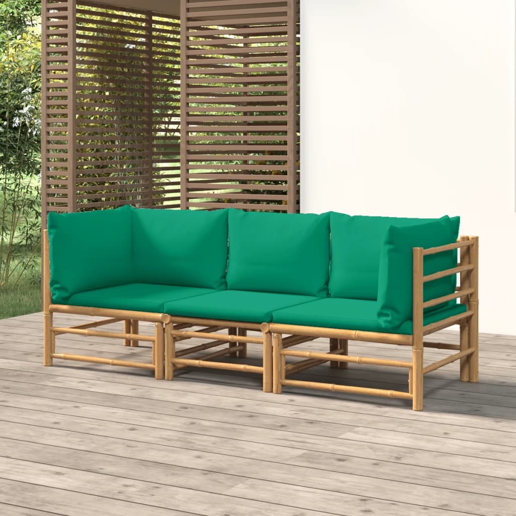 vidaXL Salon de jardin 3 pcs avec coussins vert bambou