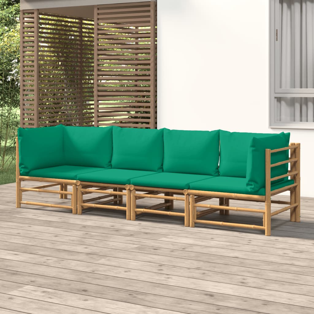 vidaXL 4-tlg. Garten-Lounge-Set mit Grünen Kissen Bambus