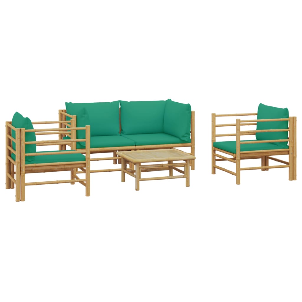 vidaXL Set mobilier de grădină cu perne verzi, 5 piese, bambus