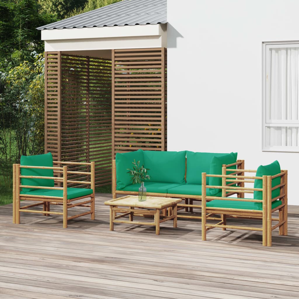 vidaXL Salon de jardin 5 pcs avec coussins vert bambou