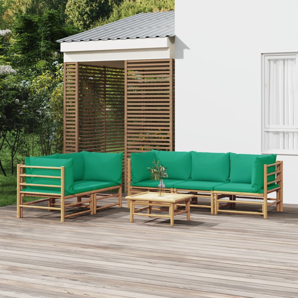 vidaXL 6-tlg. Garten-Lounge-Set mit Grünen Kissen Bambus