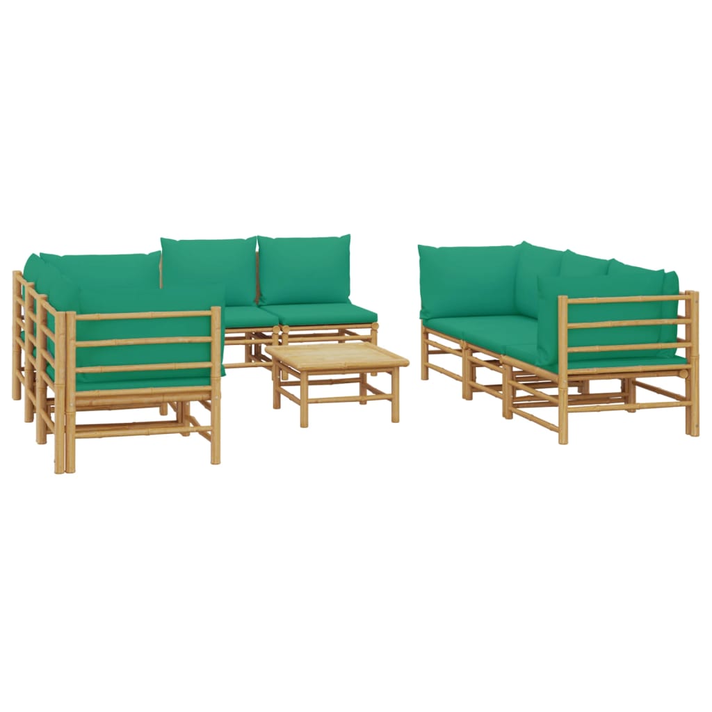 vidaXL 9-delige Loungeset met kussens bamboe groen afbeelding