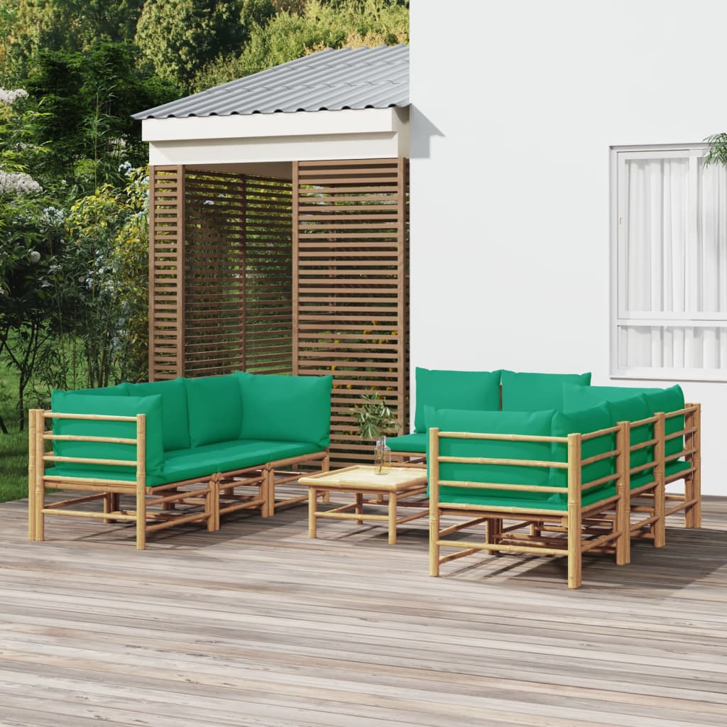 vidaXL Salon de jardin 9 pcs avec coussins vert bambou