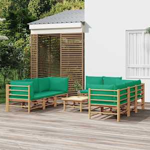 Vrtna sedežna garnitura 9-delna z zelenimi blazinami bambus