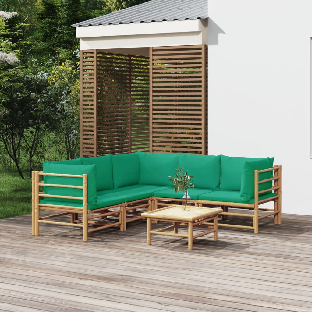 6dílná zahradní sedací souprava se zelenými poduškami bambus