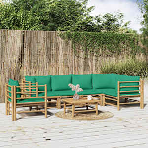 Vrtna sedežna garnitura 7-delna z zelenimi blazinami bambus