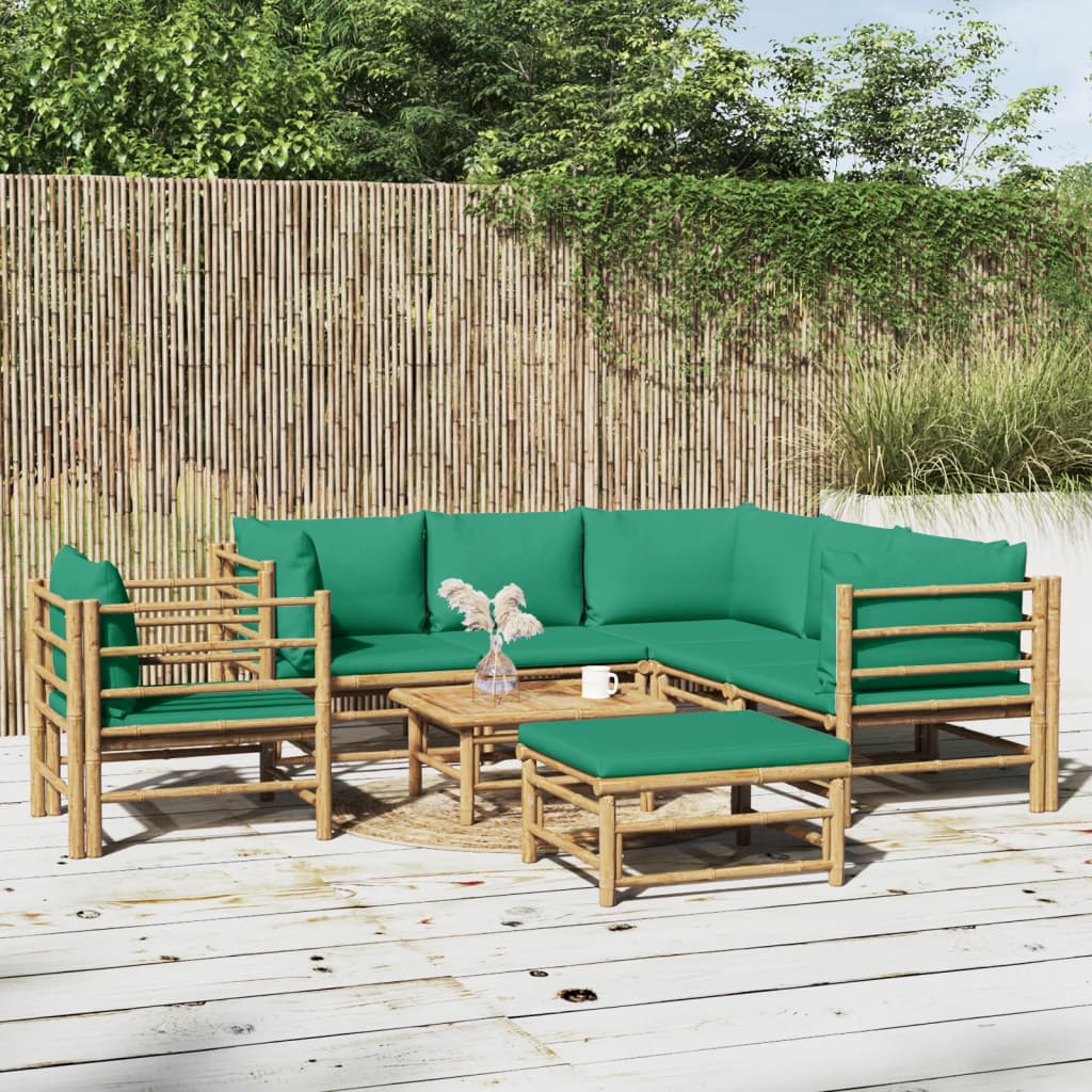 vidaXL 8-tlg. Garten-Lounge-Set mit Grünen Kissen Bambus