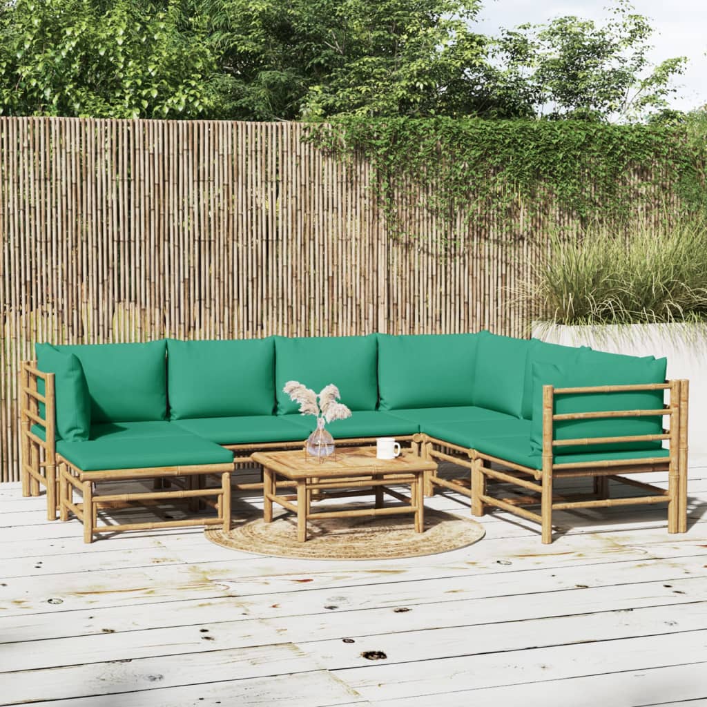  8-dielna záhradná sedacia súprava zelené vankúše bambus