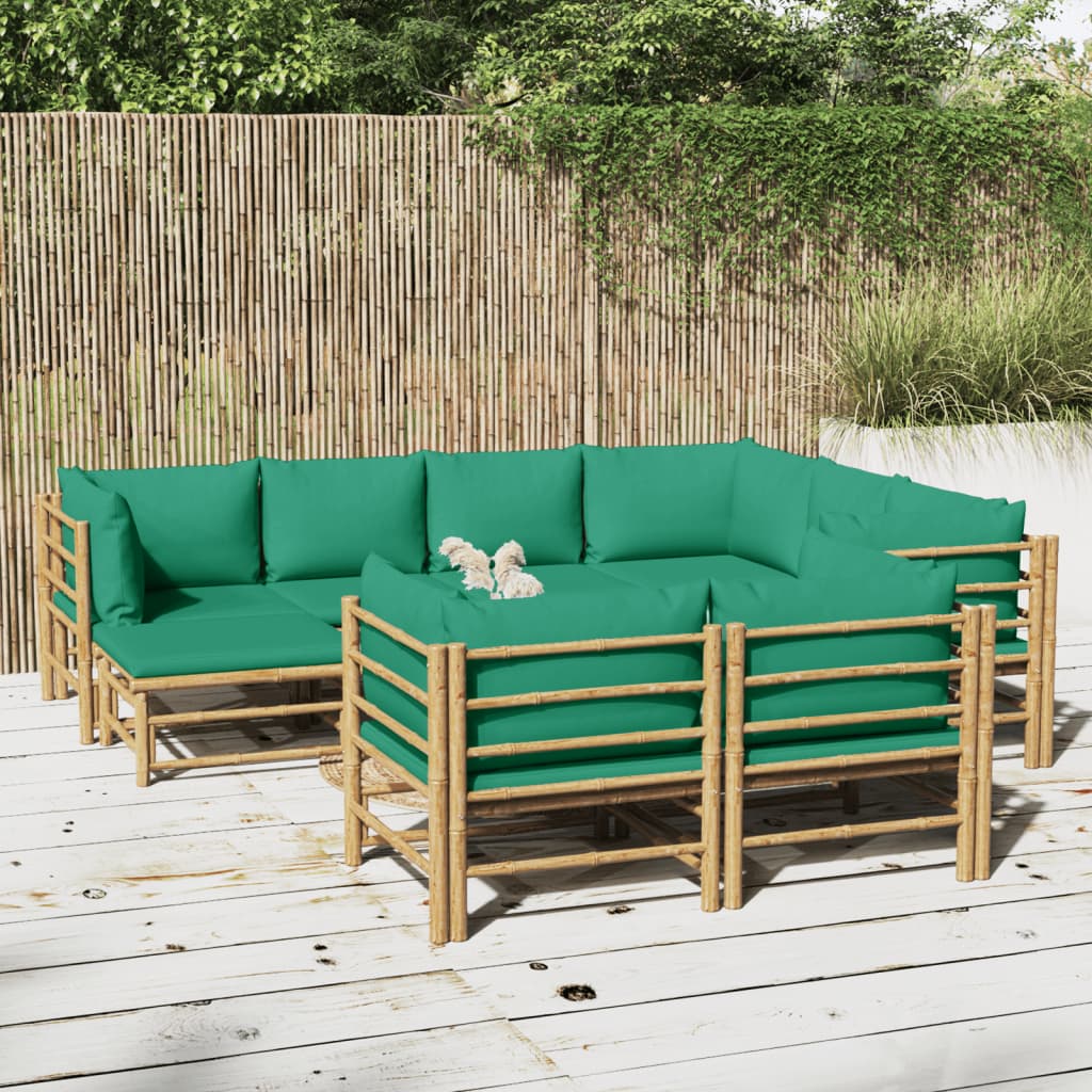 vidaXL Set mobilier de grădină cu perne verzi, 10 piese, bambus