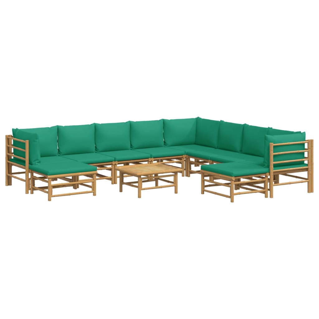 vidaXL 11-delige Loungeset met kussens bamboe groen afbeelding