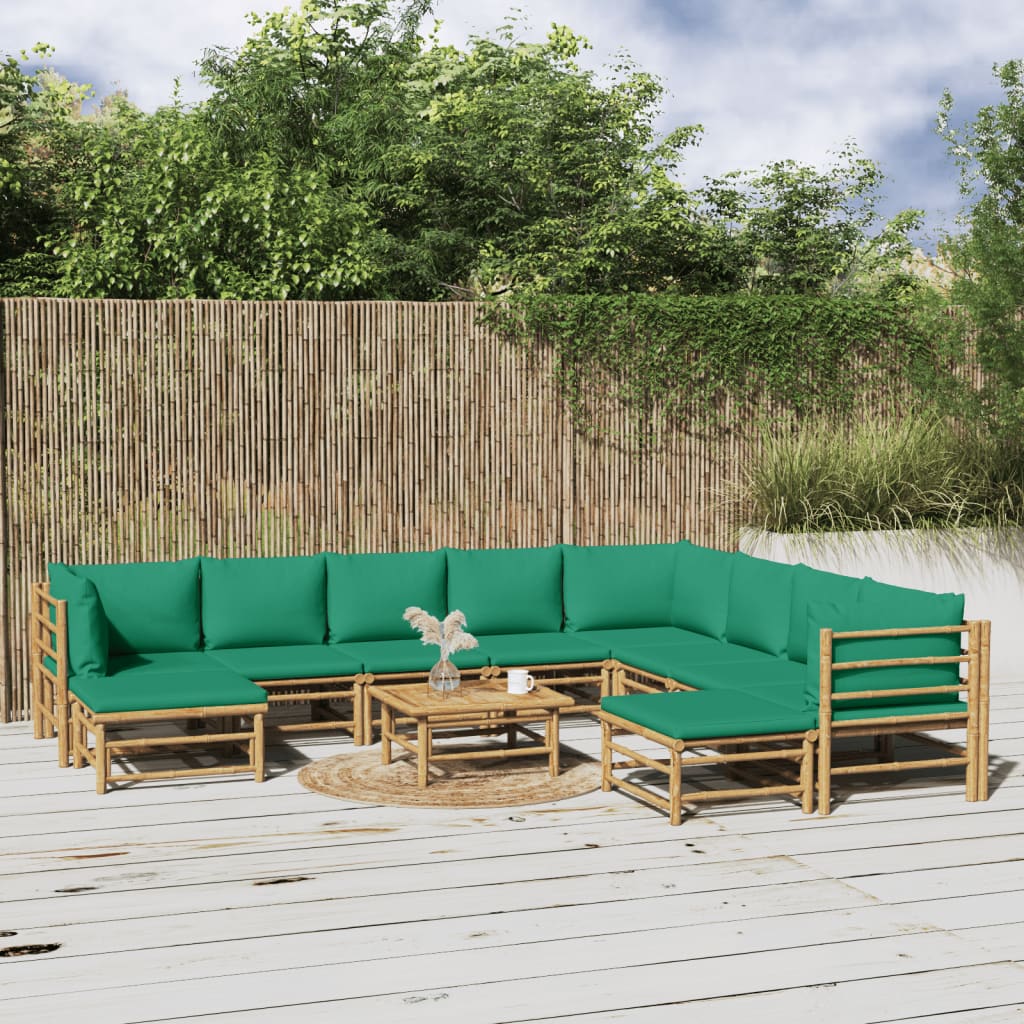 vidaXL Set mobilier de grădină cu perne verzi, 11 piese, bambus