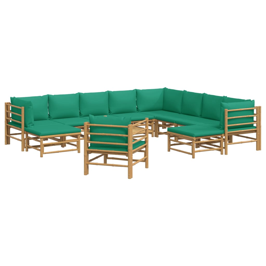 vidaXL 12-delige Loungeset met kussens bamboe groen afbeelding