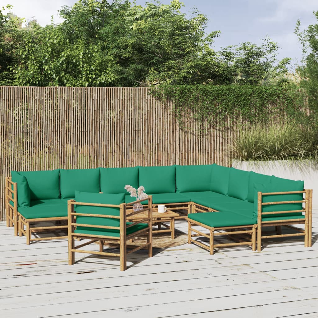 12dílná zahradní sedací souprava se zelenými poduškami bambus