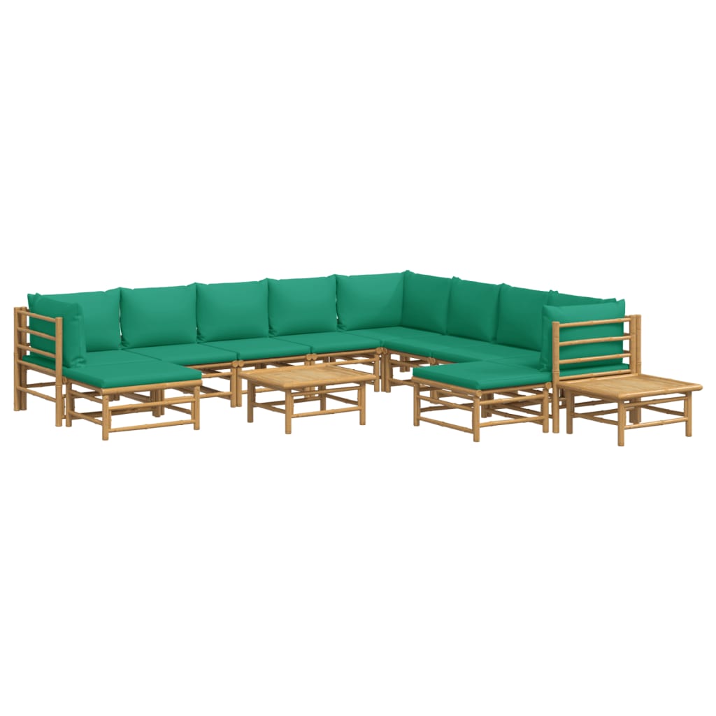 vidaXL 12-delige Loungeset met kussens bamboe groen afbeelding