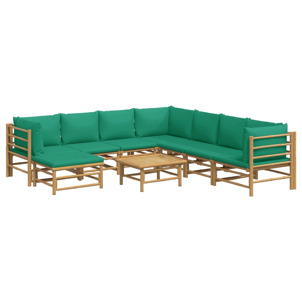 vidaXL 9-delige Loungeset met kussens bamboe groen afbeelding