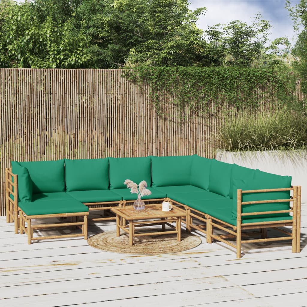 vidaXL 9-tlg. Garten-Lounge-Set mit Grünen Kissen Bambus