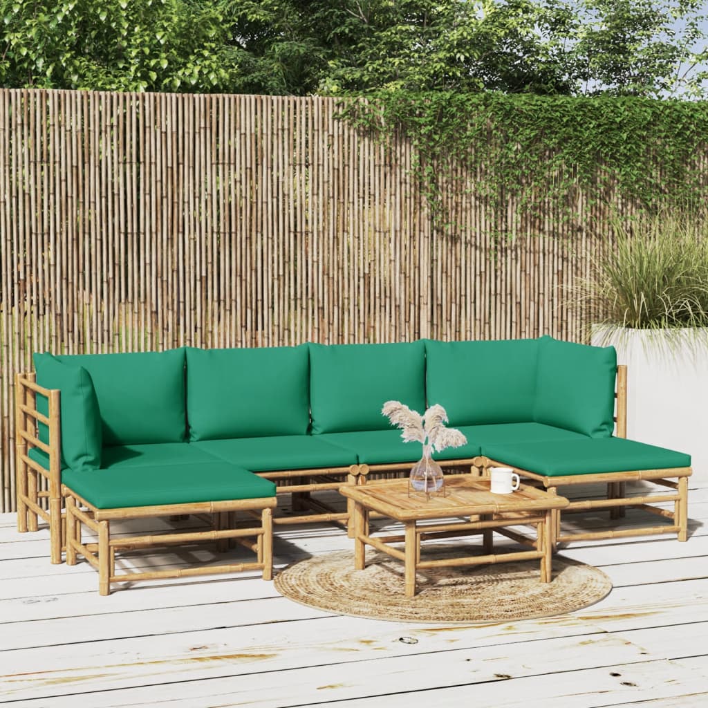 vidaXL 7-tlg. Garten-Lounge-Set mit Grünen Kissen Bambus