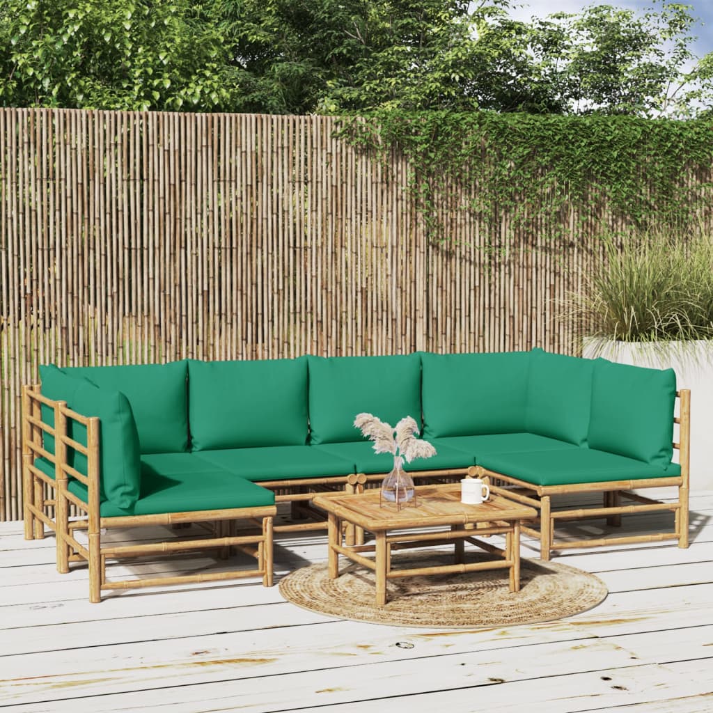7-tlg. Garten-Lounge-Set mit Grünen Kissen Bambus kaufen